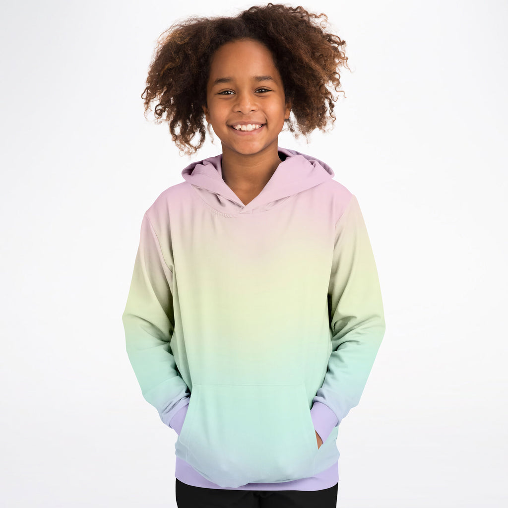 Girls Pastel Rainbow Hoodie – Cozy Cotton Fleece or Lightweight Sports Fabric
