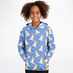 Kids Blue Corgi Dog Hoodie – Cozy Cotton Fleece or Lightweight Sports Fabric