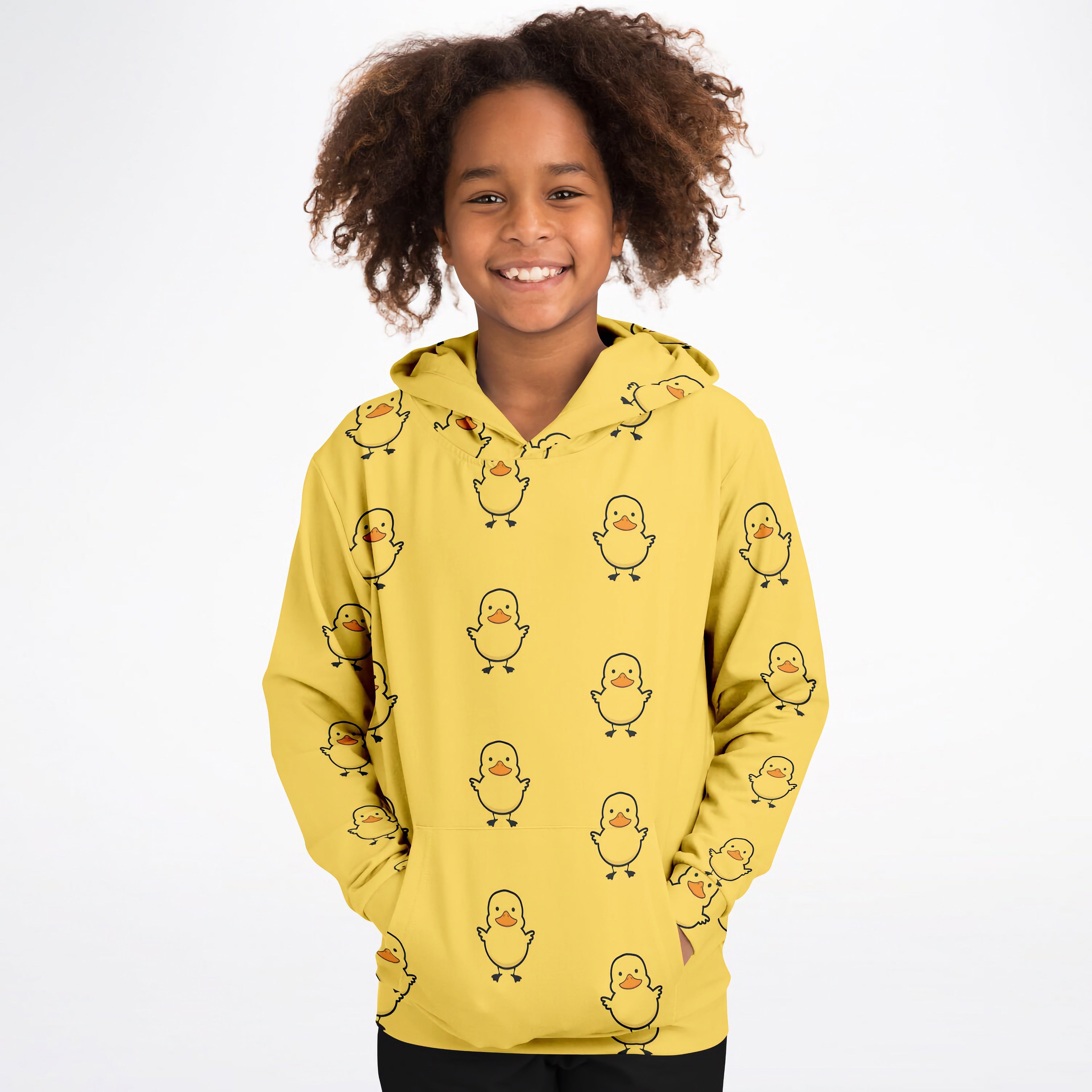 Kids Yellow Duck Hoodie – Cozy Cotton Fleece or Lightweight Sports Fabric