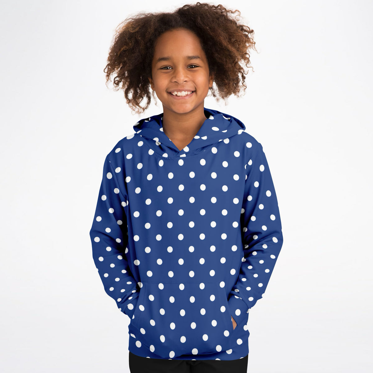 Kids Royal Blue Polka Dot Hoodie – Ultra Comfy & Stretchy, Cozy Fleece or Lightweight Sports Fabric, Double-Layer Hood & Kangaroo Pocket