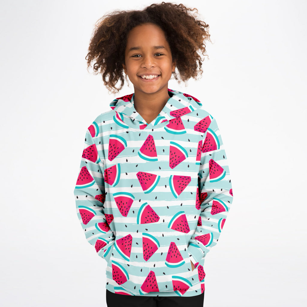 Kids Watermelon Stripe Hoodie – Ultra Comfy & Stretchy, Cozy Fleece or Lightweight Sports Fabric, Double-Layer Hood & Kangaroo Pocket