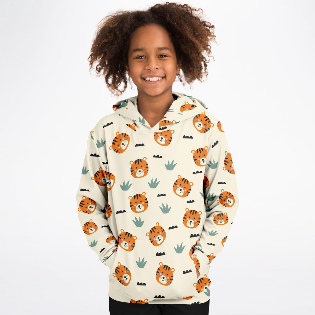 Kids Cute Orange Tiger Hoodie – Ultra Comfy & Stretchy, Cozy Fleece or Lightweight Sports Fabric, Double-Layer Hood & Kangaroo Pocket