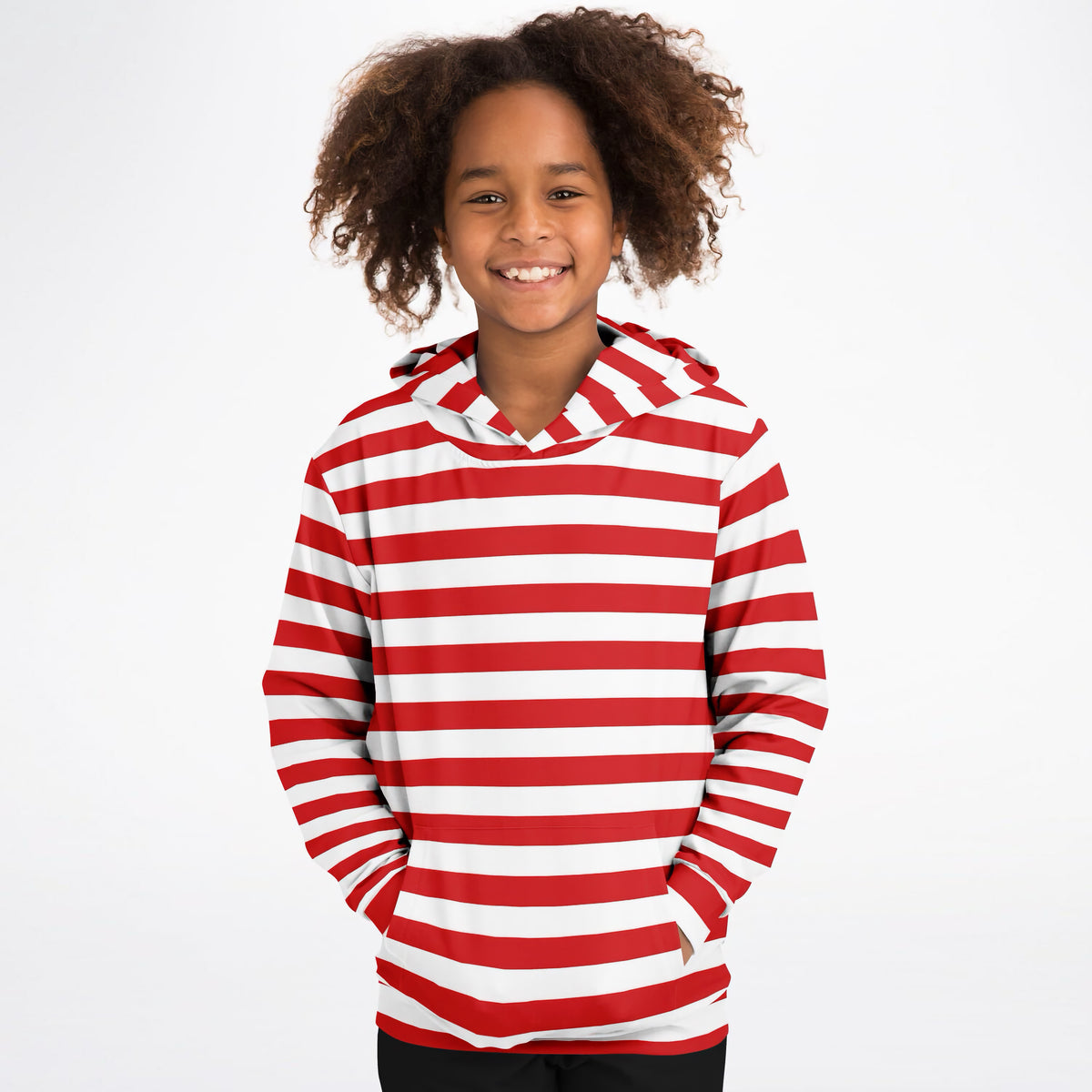 Kids Striped Red Christmas Hoodie – Ultra Comfy & Stretchy, Cozy Fleece or Lightweight Sports Fabric, Double-Layer Hood & Kangaroo Pocket