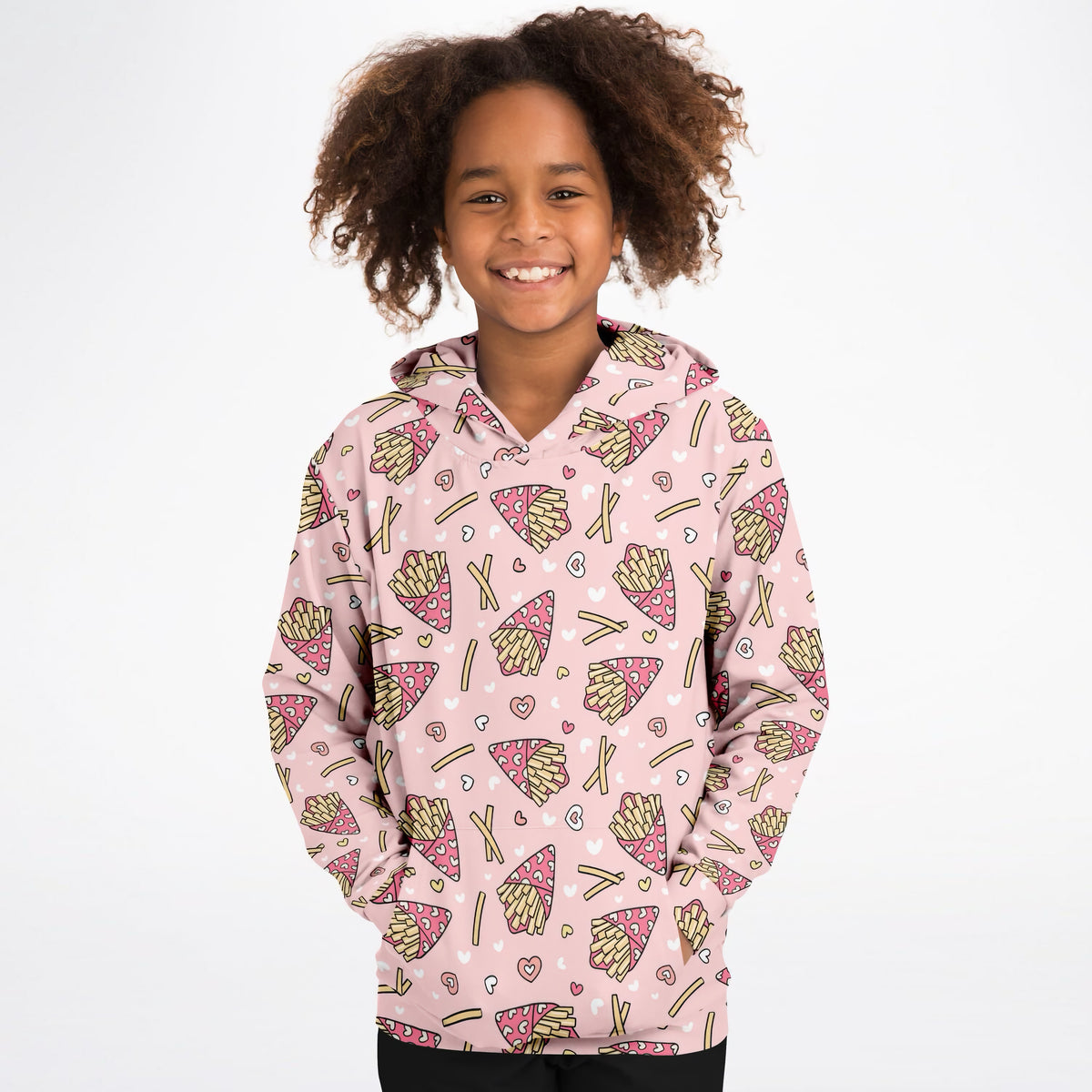 Girls Pink French Fries Hoodie – Ultra Comfy & Stretchy, Cozy Fleece or Lightweight Sports Fabric, Double-Layer Hood & Kangaroo Pocket