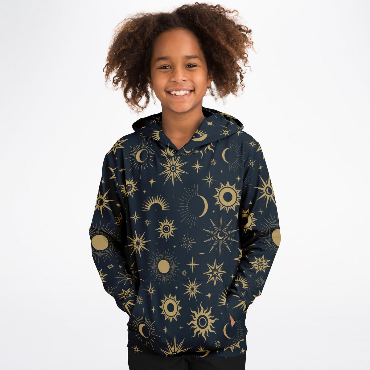 Kids Celestial Sun & Moon Hoodie – Ultra Comfy & Stretchy, Cozy Fleece or Lightweight Sports Fabric, Double-Layer Hood & Kangaroo Pocket
