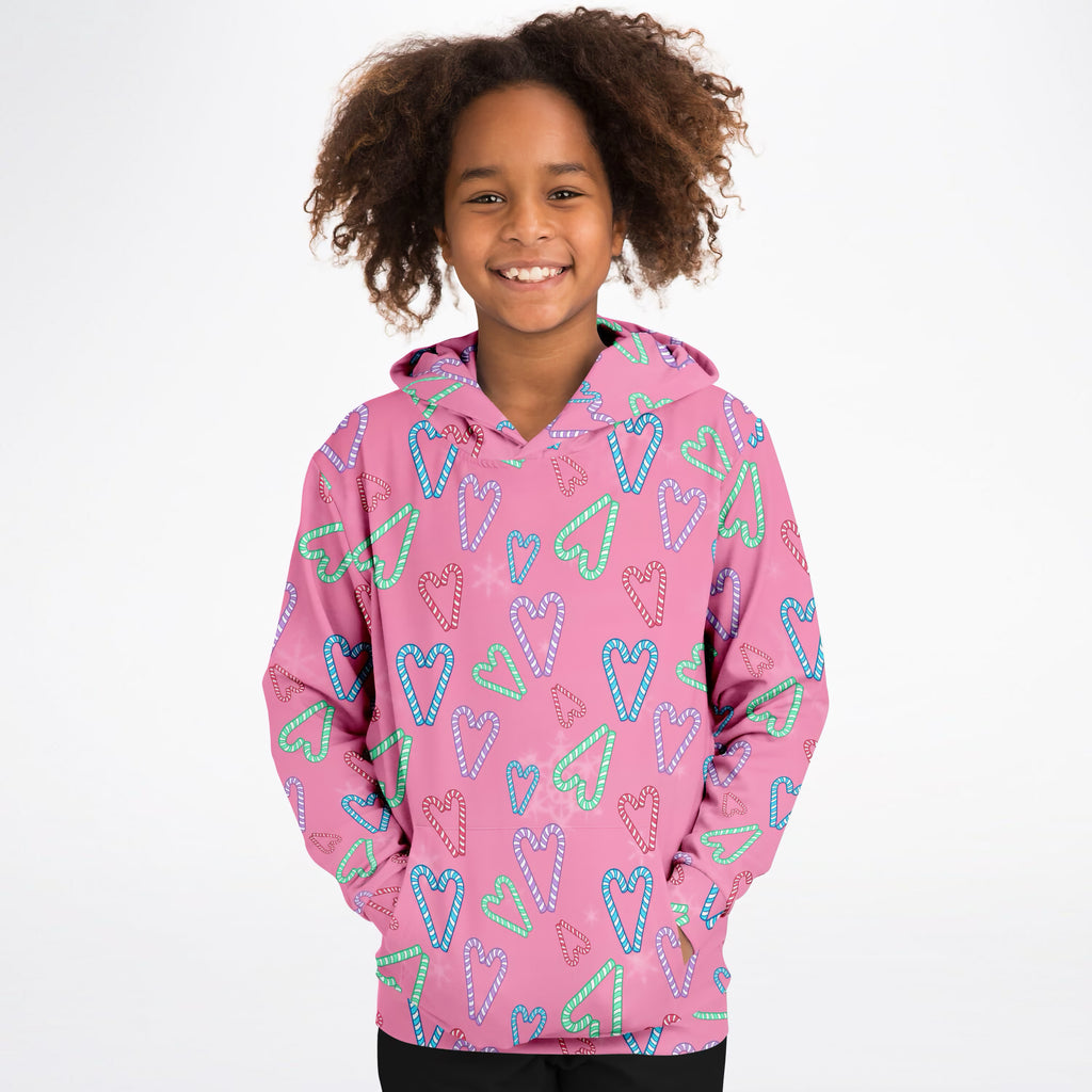 Girls Pink Christmas Candy Cane Hoodie – Ultra Comfy & Stretchy, Cozy Fleece or Lightweight Sports Fabric, Double-Layer Hood & Kangaroo Pocket