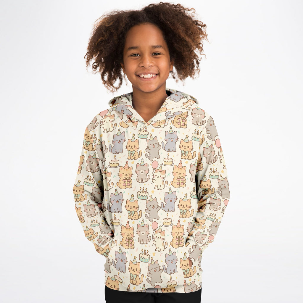 Girls Kitten Birthday Hoodie – Ultra Comfy & Stretchy, Cozy Fleece or Lightweight Sports Fabric, Double-Layer Hood & Kangaroo Pocket