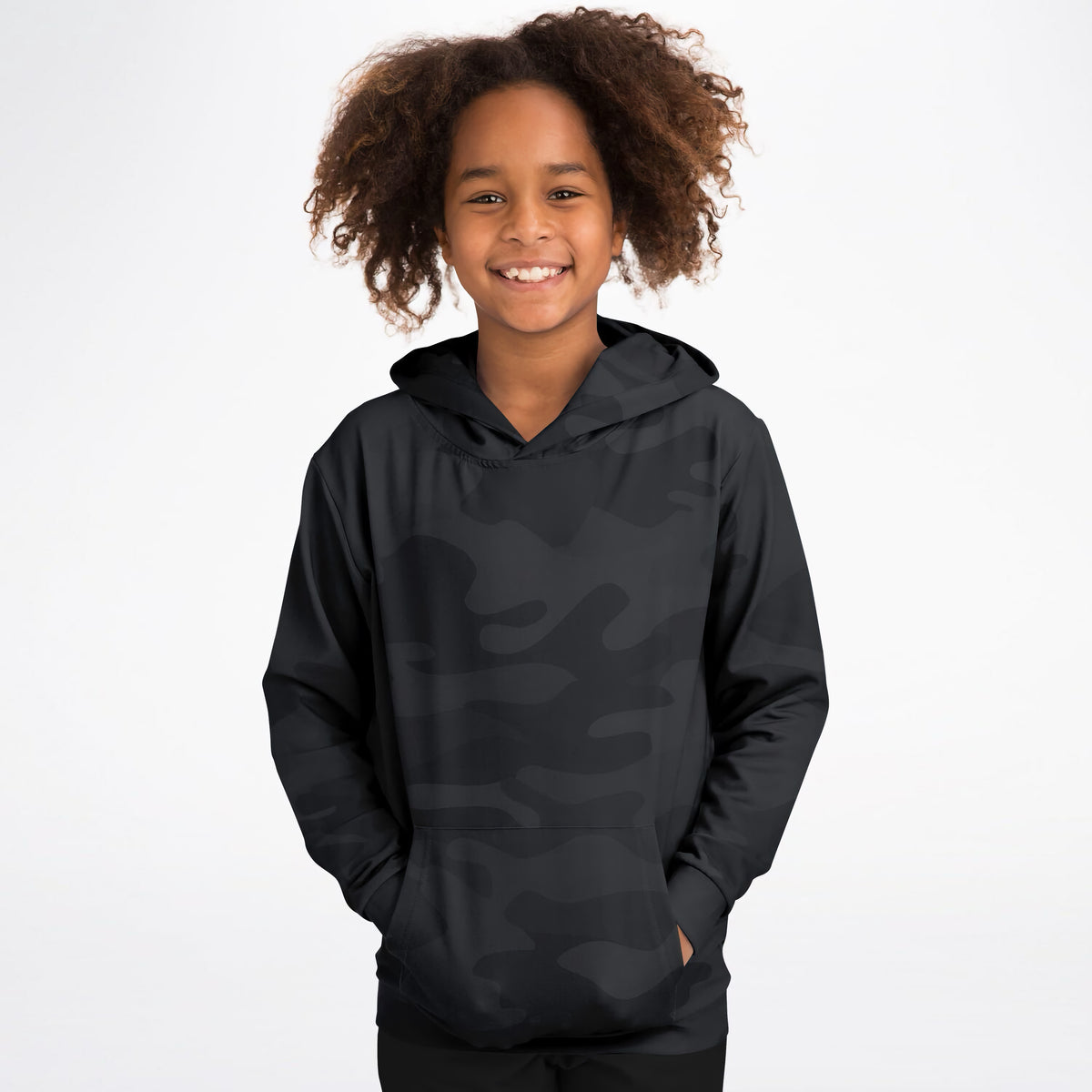 Kids Black Camouflage Hoodie – Ultra Comfy & Stretchy, Cozy Fleece or Lightweight Sports Fabric, Double-Layer Hood & Kangaroo Pocket