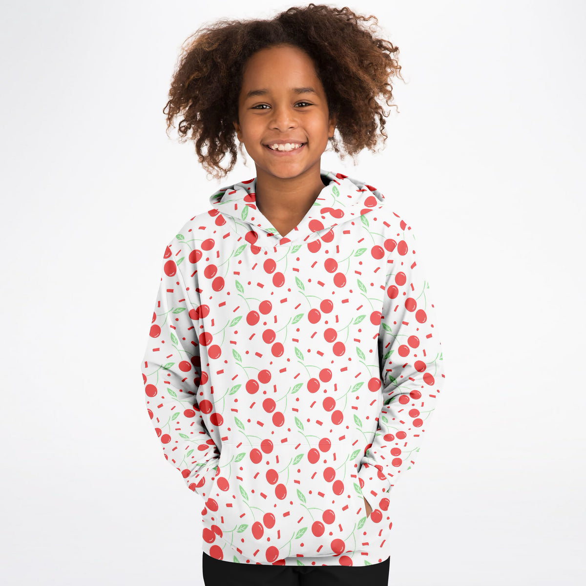 Girls Red Cherry Hoodie – Ultra Comfy & Stretchy, Cozy Fleece or Lightweight Sports Fabric, Double-Layer Hood & Kangaroo Pocket