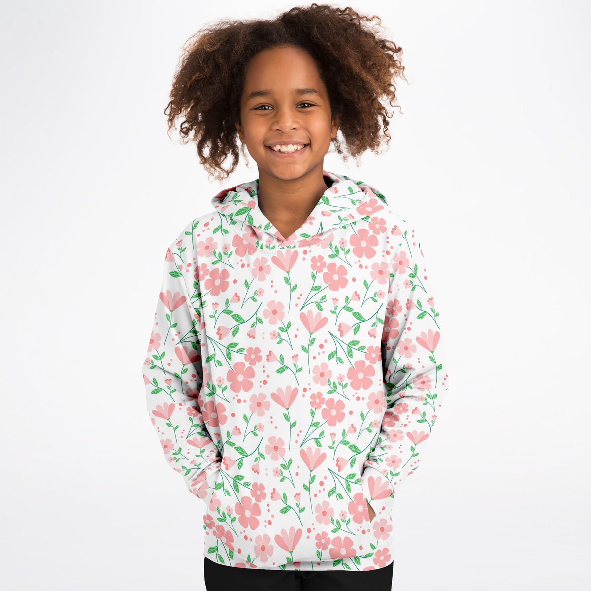 Girls Pretty Pink Flowers Hoodie – Ultra Comfy & Stretchy, Cozy Fleece or Lightweight Sports Fabric, Double-Layer Hood & Kangaroo Pocket