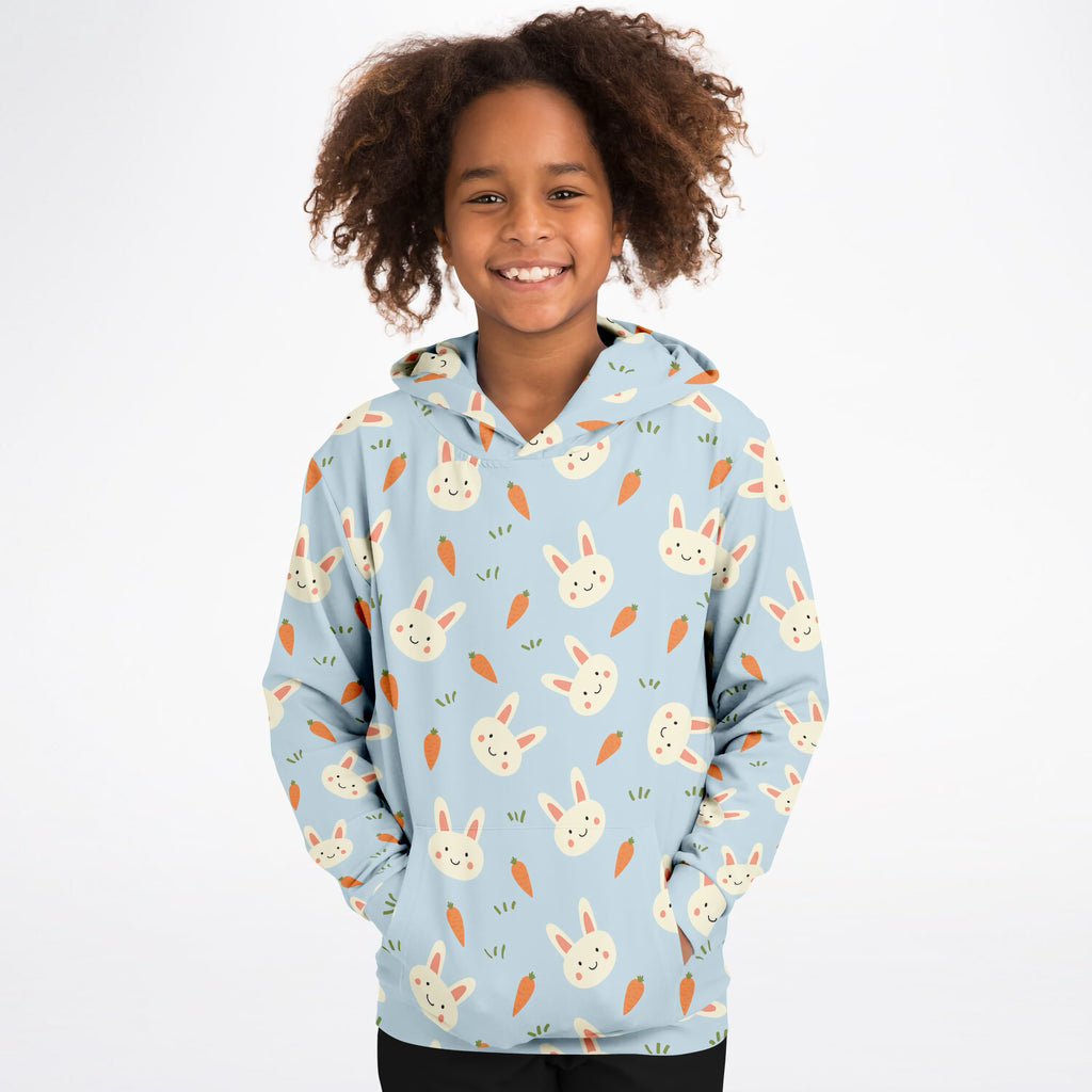 Kids Cute Bunny & Carrot Hoodie – Ultra Comfy & Stretchy, Cozy Fleece or Lightweight Sports Fabric, Double-Layer Hood & Kangaroo Pocket