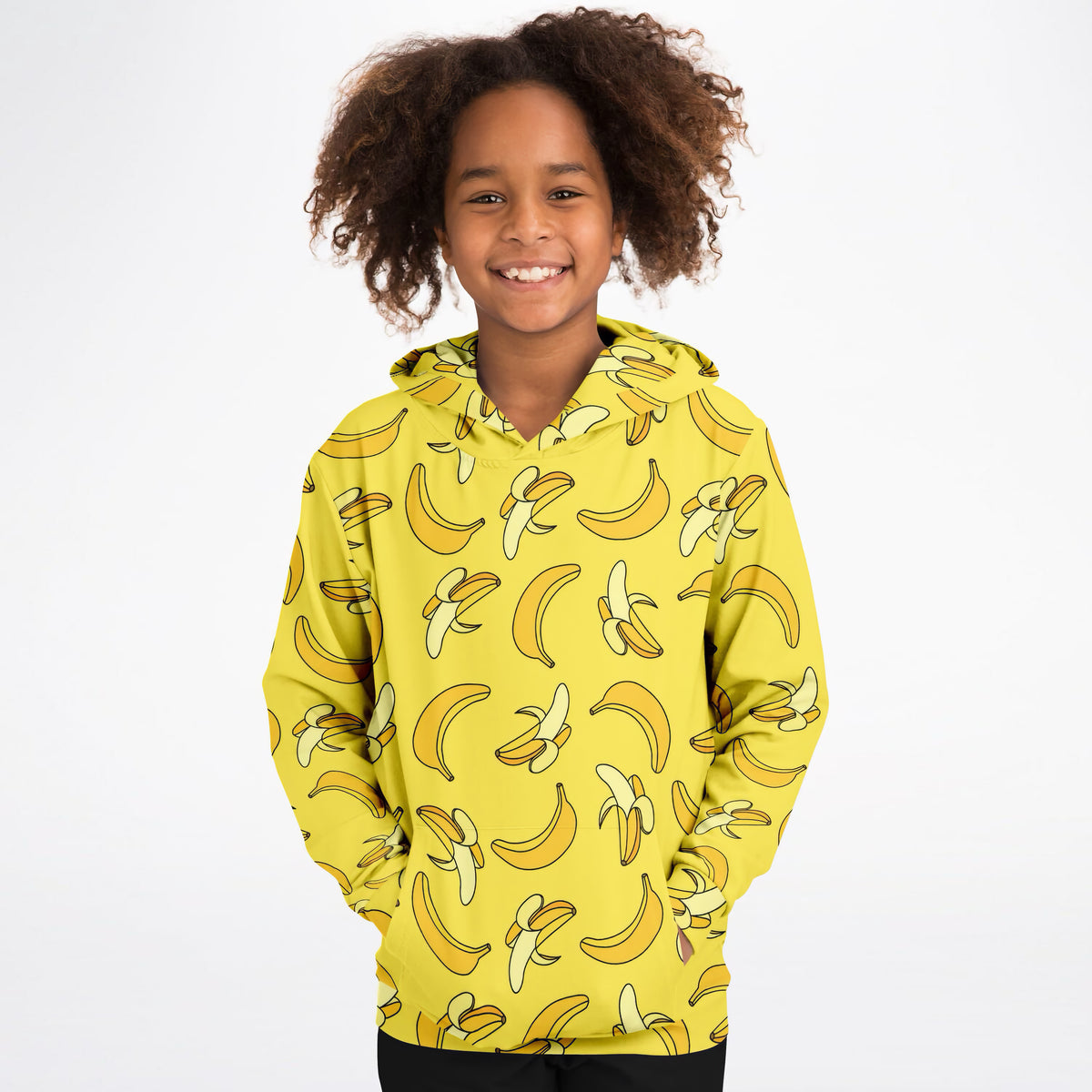 Kids Yellow Banana Hoodie – Ultra Comfy & Stretchy, Cozy Fleece or Lightweight Sports Fabric, Double-Layer Hood & Kangaroo Pocket
