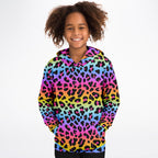Girls Rainbow Cheetah Hoodie – Cozy Cotton Fleece or Lightweight Sports Fabric