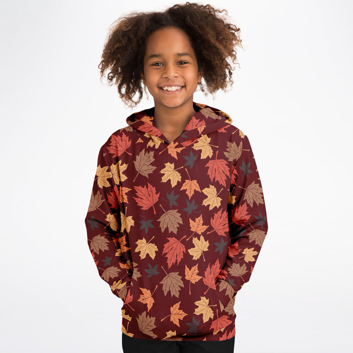 Kids Autumn Maple Leaves Hoodie – Ultra Comfy & Stretchy, Cozy Fleece or Lightweight Sports Fabric, Double-Layer Hood & Kangaroo Pocket