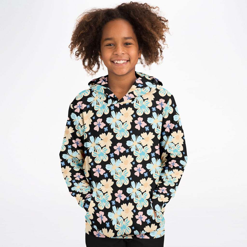 Girls Colorful Daisy Tropical Floral Hoodie – Ultra Comfy & Stretchy, Cozy Fleece or Lightweight Sports Fabric, Double-Layer Hood & Kangaroo Pocket