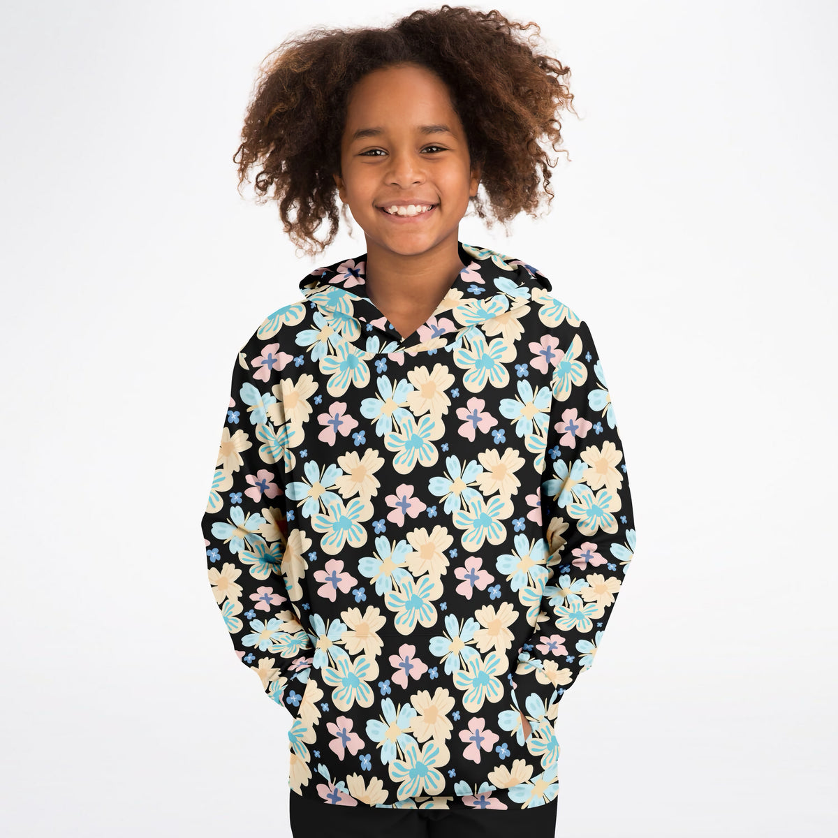 Girls Colorful Daisy Tropical Floral Hoodie – Ultra Comfy & Stretchy, Cozy Fleece or Lightweight Sports Fabric, Double-Layer Hood & Kangaroo Pocket
