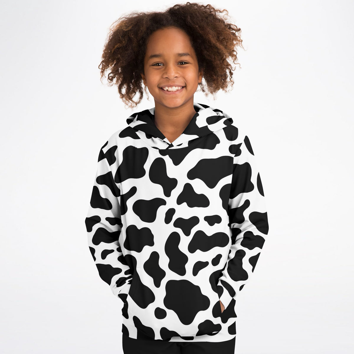 Kids Cow Print Hoodie – Ultra Comfy & Stretchy, Cozy Fleece or Lightweight Sports Fabric, Double-Layer Hood & Kangaroo Pocket