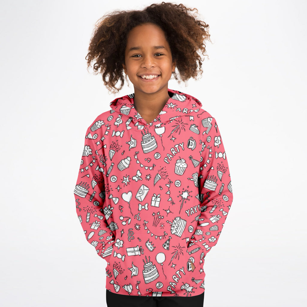 Girls Pink Birthday Themed Hoodie – Ultra Comfy & Stretchy, Cozy Fleece or Lightweight Sports Fabric, Double-Layer Hood & Kangaroo Pocket
