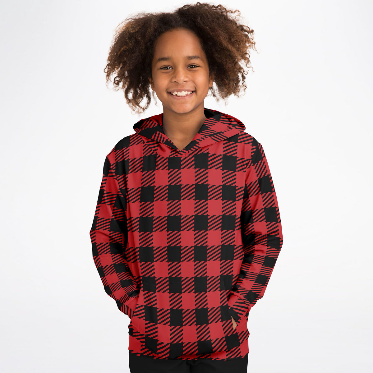 Kids Christmas Plaid Hoodie – Ultra Comfy & Stretchy, Cozy Fleece or Lightweight Sports Fabric, Double-Layer Hood & Kangaroo Pocket