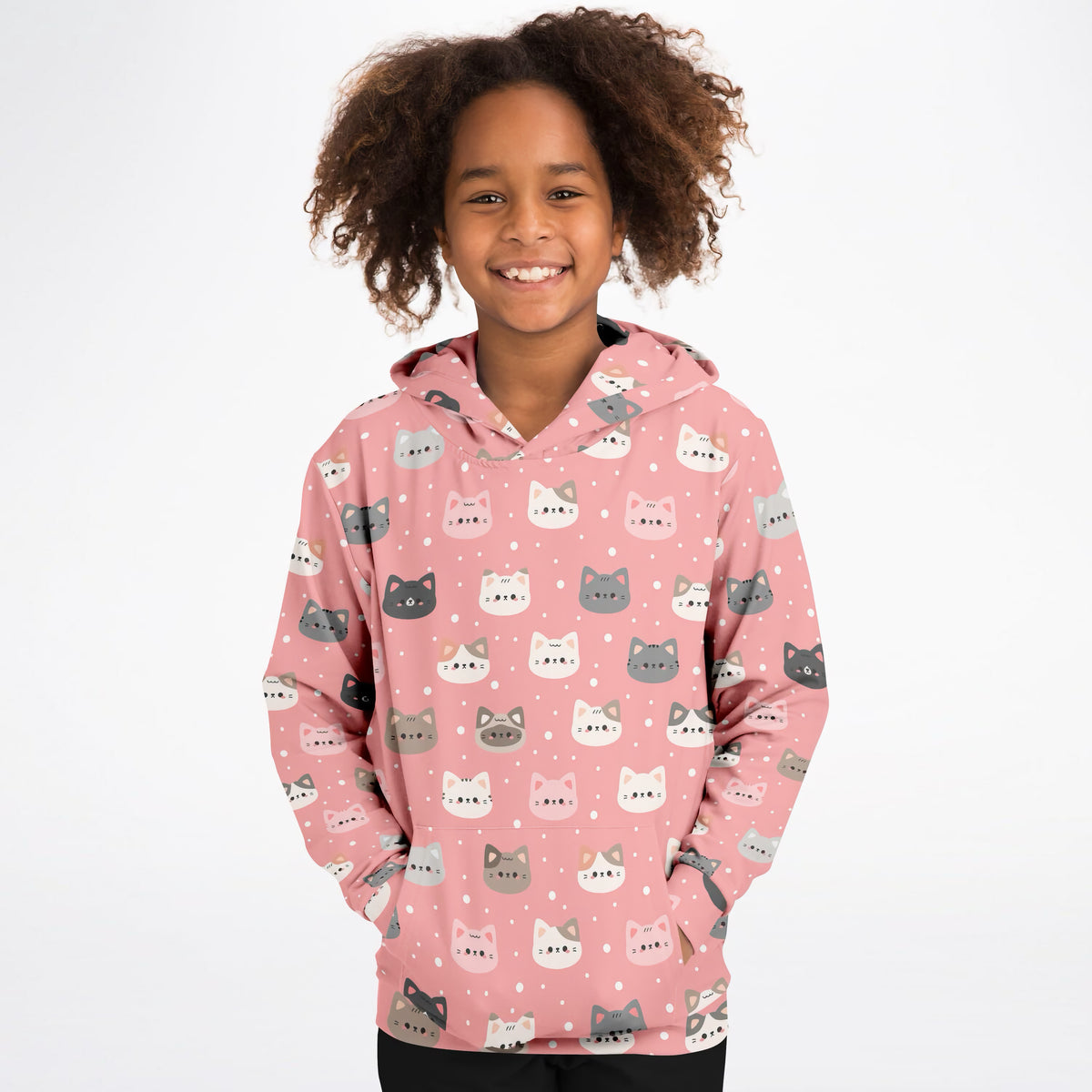 Girls Pink Cat Hoodie – Ultra Comfy & Stretchy, Cozy Fleece or Lightweight Sports Fabric, Double-Layer Hood & Kangaroo Pocket