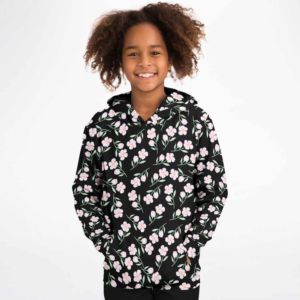 Girls Pink Flowers Hoodie – Ultra Comfy & Stretchy, Cozy Fleece or Lightweight Sports Fabric, Double-Layer Hood & Kangaroo Pocket