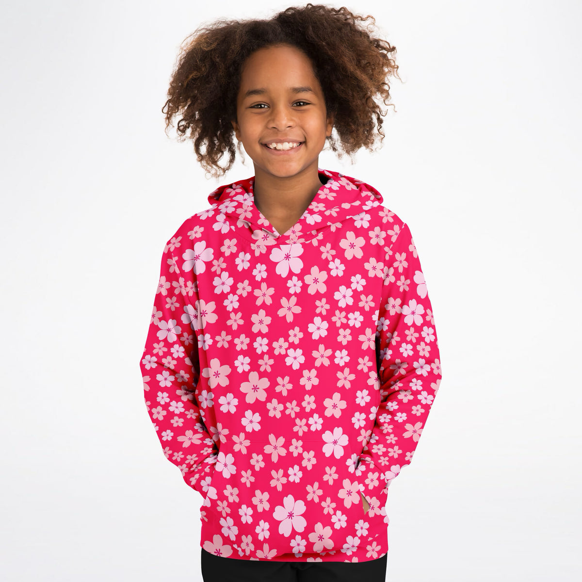 Girls Bright Pink Cherry Blossom Hoodie – Ultra Comfy & Stretchy, Cozy Fleece or Lightweight Sports Fabric, Double-Layer Hood & Kangaroo Pocket