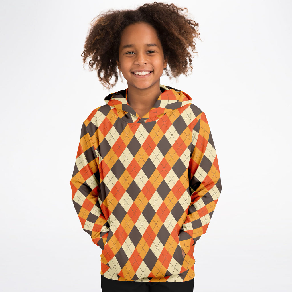 Kids Autumn Argyle Hoodie – Ultra Comfy & Stretchy, Cozy Fleece or Lightweight Sports Fabric, Double-Layer Hood & Kangaroo Pocket
