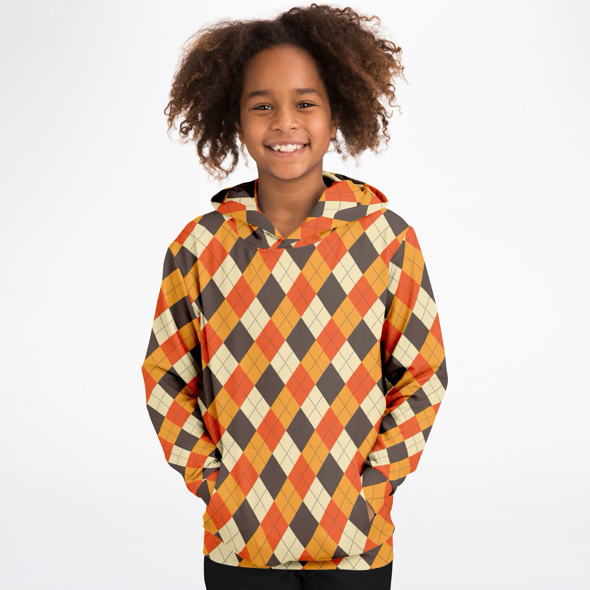 Kids Autumn Argyle Hoodie – Ultra Comfy & Stretchy, Cozy Fleece or Lightweight Sports Fabric, Double-Layer Hood & Kangaroo Pocket