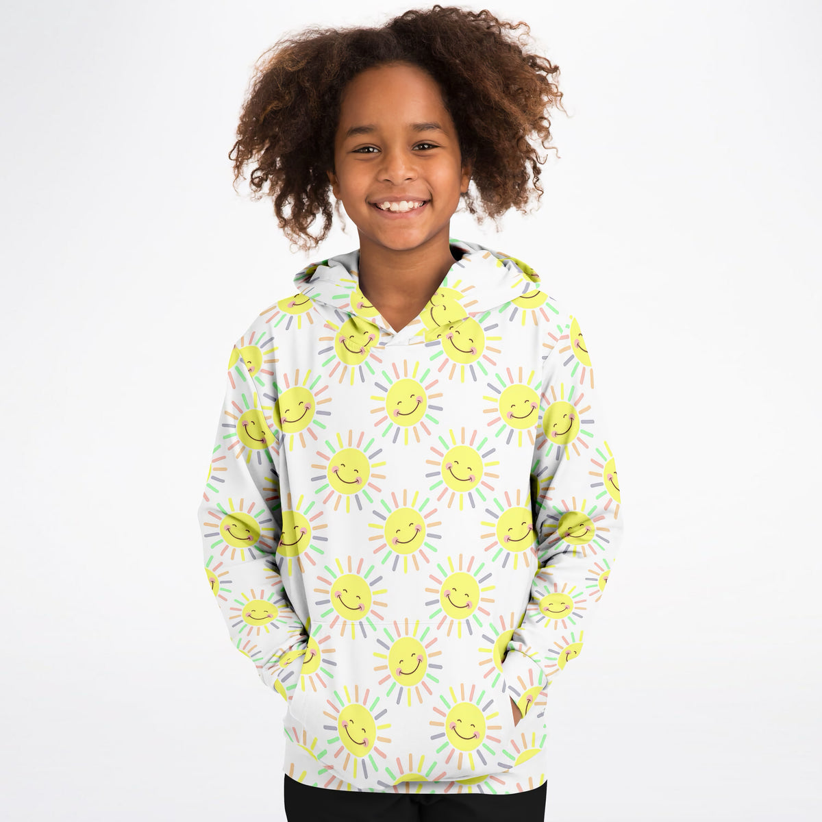 Kids Happy Sunshine Hoodie – Ultra Comfy & Stretchy, Cozy Fleece or Lightweight Sports Fabric, Double-Layer Hood & Kangaroo Pocket