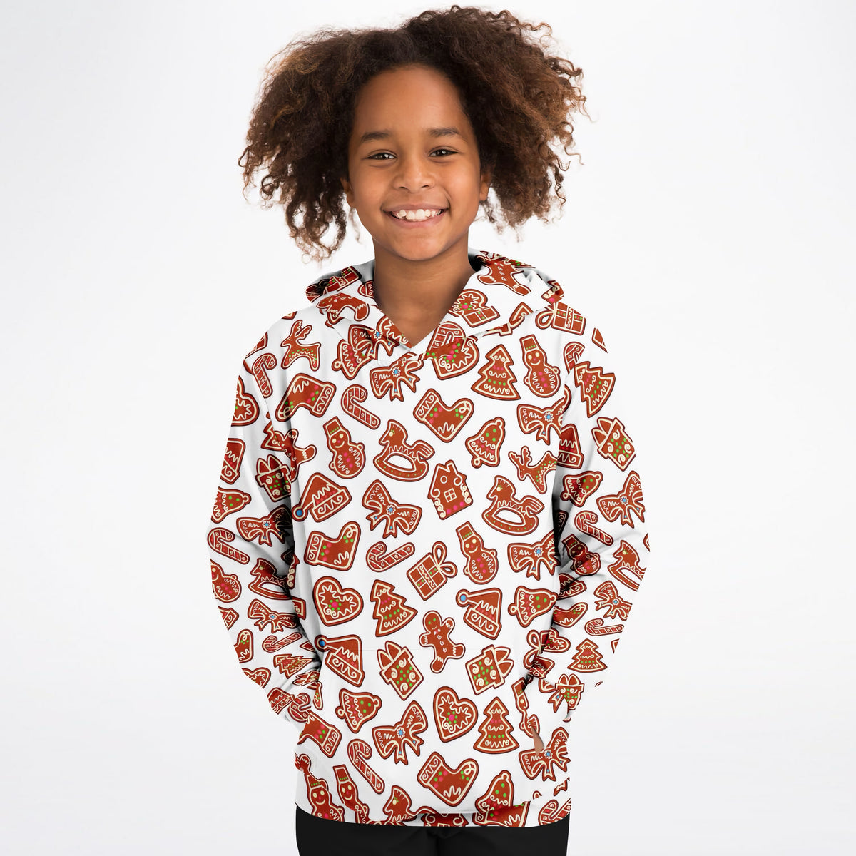 Kids Christmas Gingerbread Cookie Hoodie – Ultra Comfy & Stretchy, Cozy Fleece or Lightweight Sports Fabric, Double-Layer Hood & Kangaroo Pocket