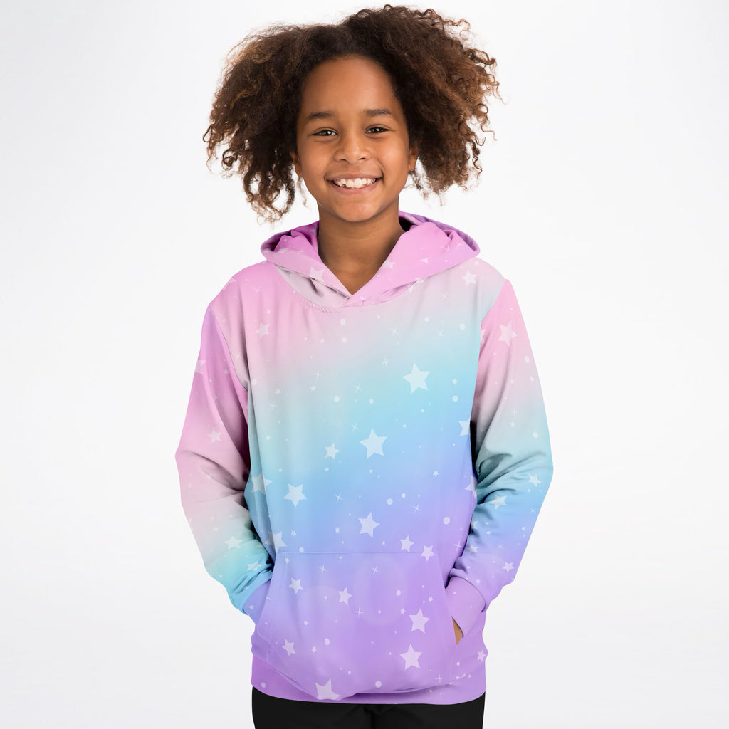 Girls Rainbow Stars Hoodie – Ultra Comfy & Stretchy, Cozy Fleece or Lightweight Sports Fabric, Double-Layer Hood & Kangaroo Pocket