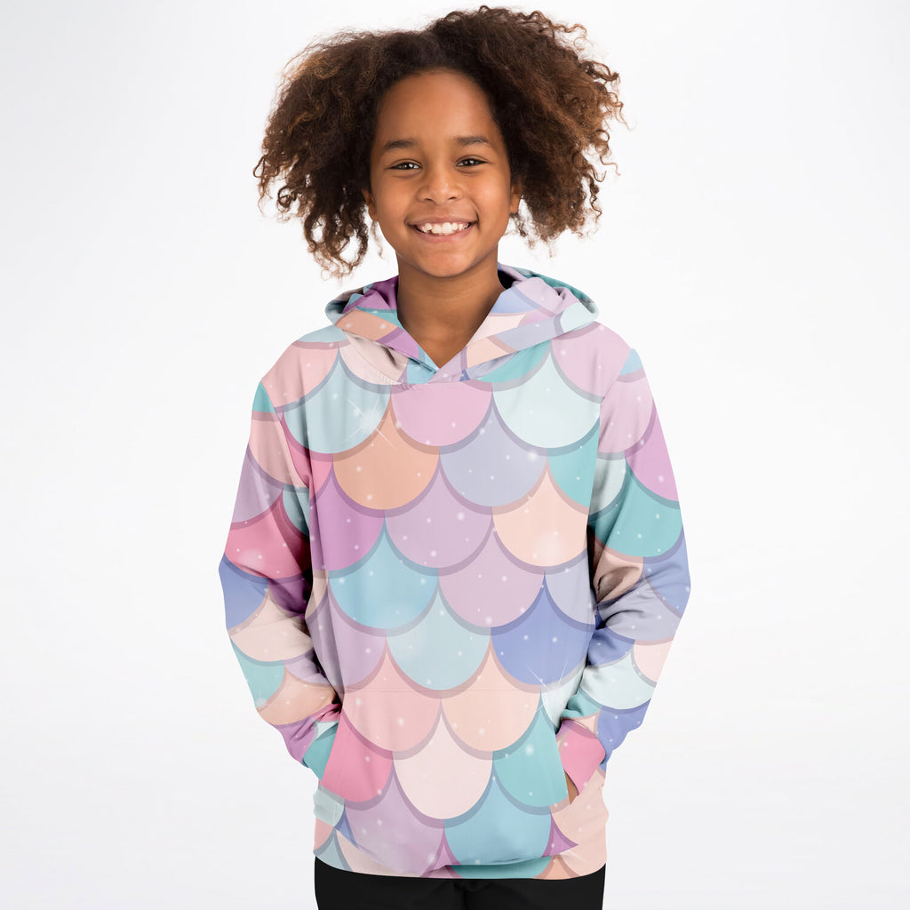 Girls Rainbow Mermaid Hoodie – Cozy Cotton Fleece or Lightweight Sports Fabric