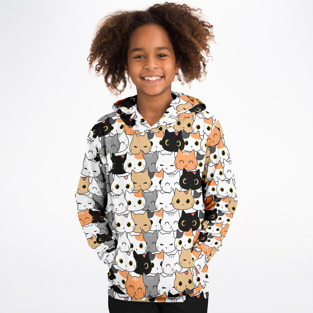 Girls Cat Face Hoodie – Cozy Cotton Fleece or Lightweight Sports Fabric