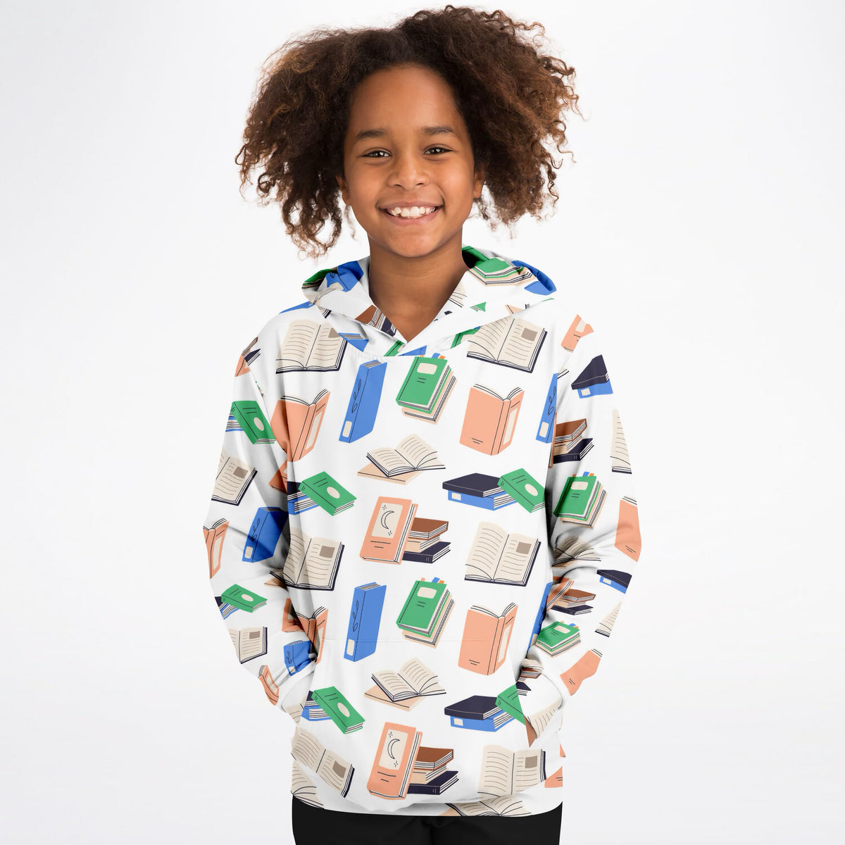 Kids Colorful Books Hoodie – Ultra Comfy & Stretchy, Cozy Fleece or Lightweight Sports Fabric, Double-Layer Hood & Kangaroo Pocket