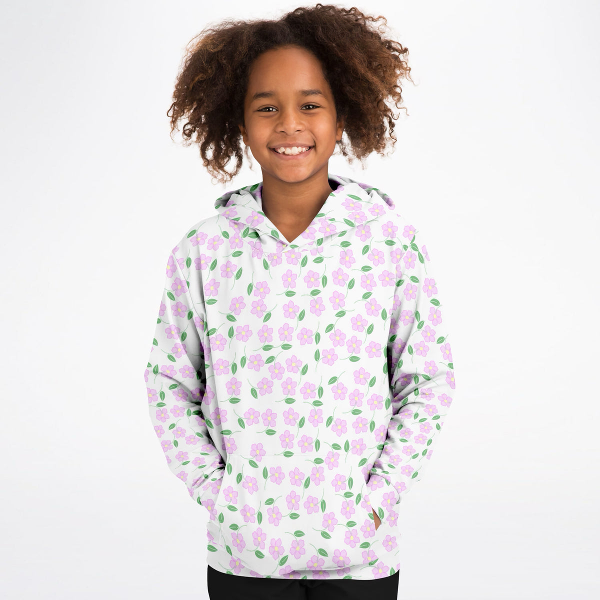 Girls Pink & Purple Floral Hoodie – Ultra Comfy & Stretchy, Cozy Fleece or Lightweight Sports Fabric, Double-Layer Hood & Kangaroo Pocket