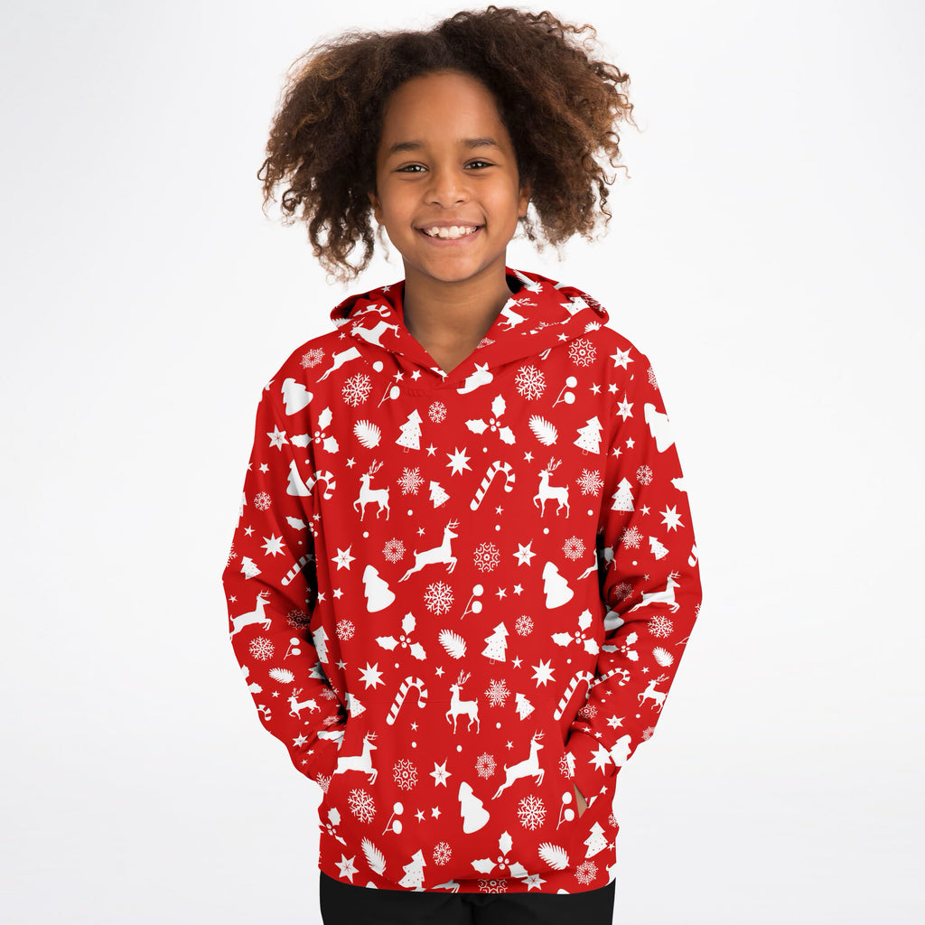Kids Red Christmas Hoodie – Ultra Comfy & Stretchy, Cozy Fleece or Lightweight Sports Fabric, Double-Layer Hood & Kangaroo Pocket