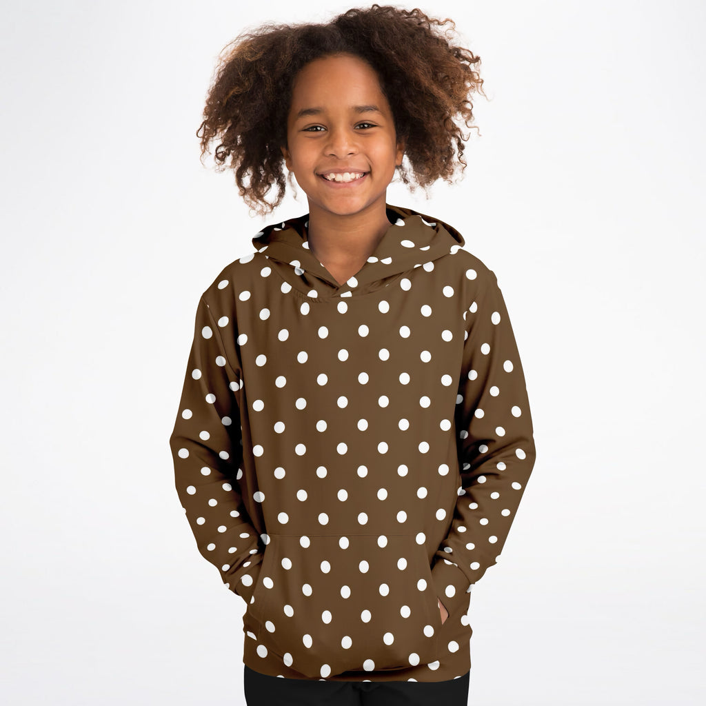 Kids Brown Polka Dot Hoodie – Ultra Comfy & Stretchy, Cozy Fleece or Lightweight Sports Fabric, Double-Layer Hood & Kangaroo Pocket