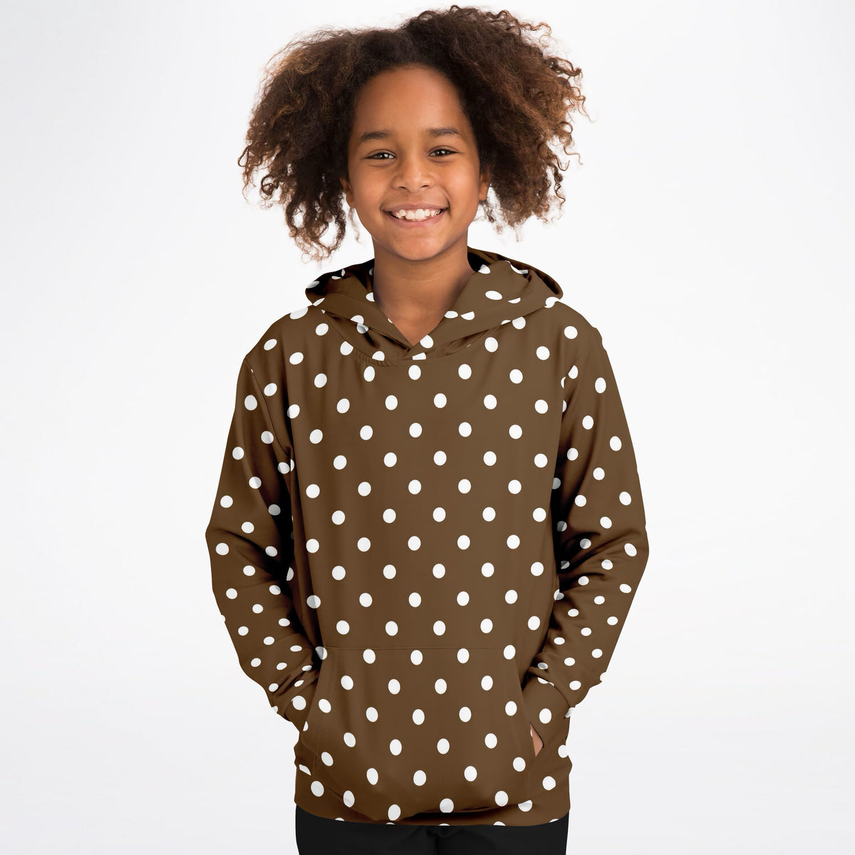 Kids Brown Polka Dot Hoodie – Ultra Comfy & Stretchy, Cozy Fleece or Lightweight Sports Fabric, Double-Layer Hood & Kangaroo Pocket