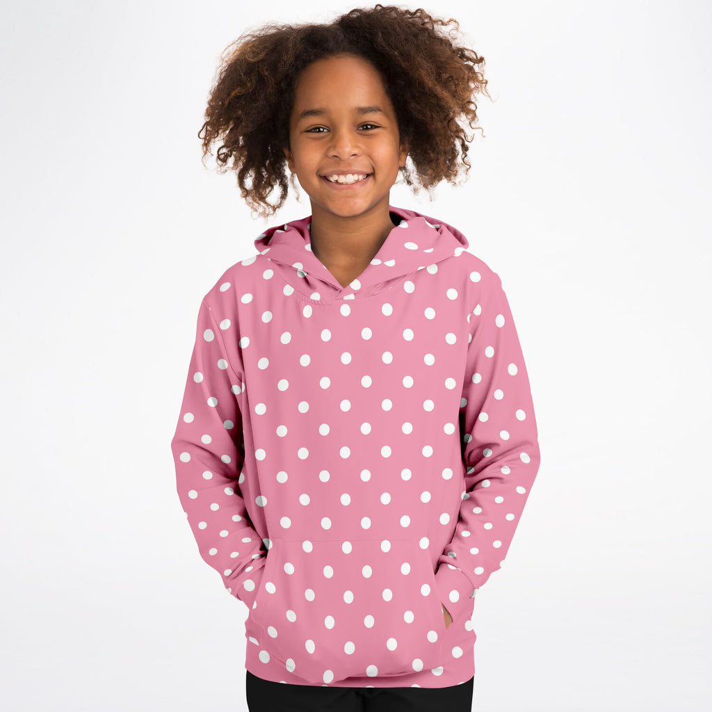 Girls Pink Polka Dot Hoodie – Ultra Comfy & Stretchy, Cozy Fleece or Lightweight Sports Fabric, Double-Layer Hood & Kangaroo Pocket