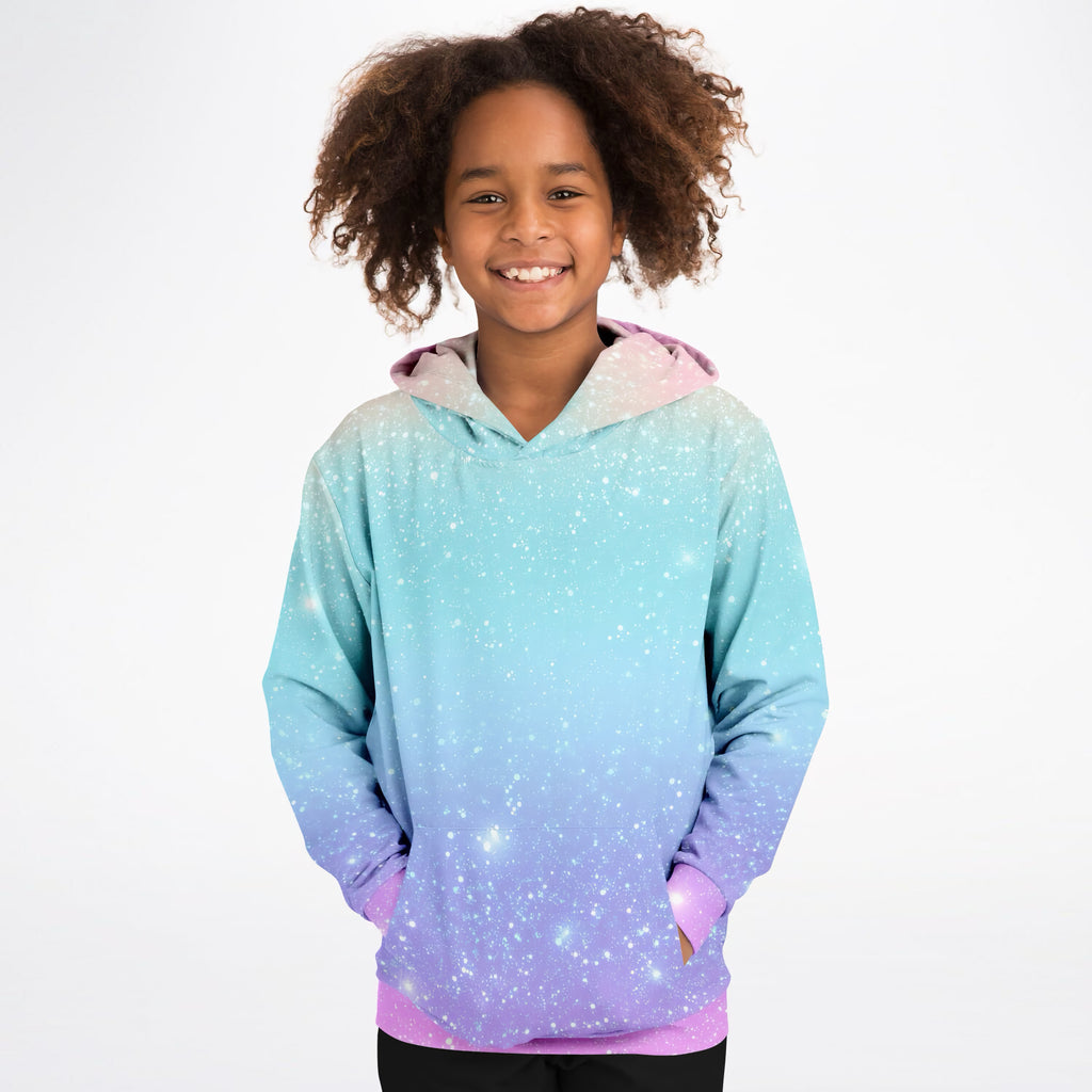 Girls Faux Sparkle Effect Hoodie – Ultra Comfy & Stretchy, Cozy Fleece or Lightweight Sports Fabric, Double-Layer Hood & Kangaroo Pocket