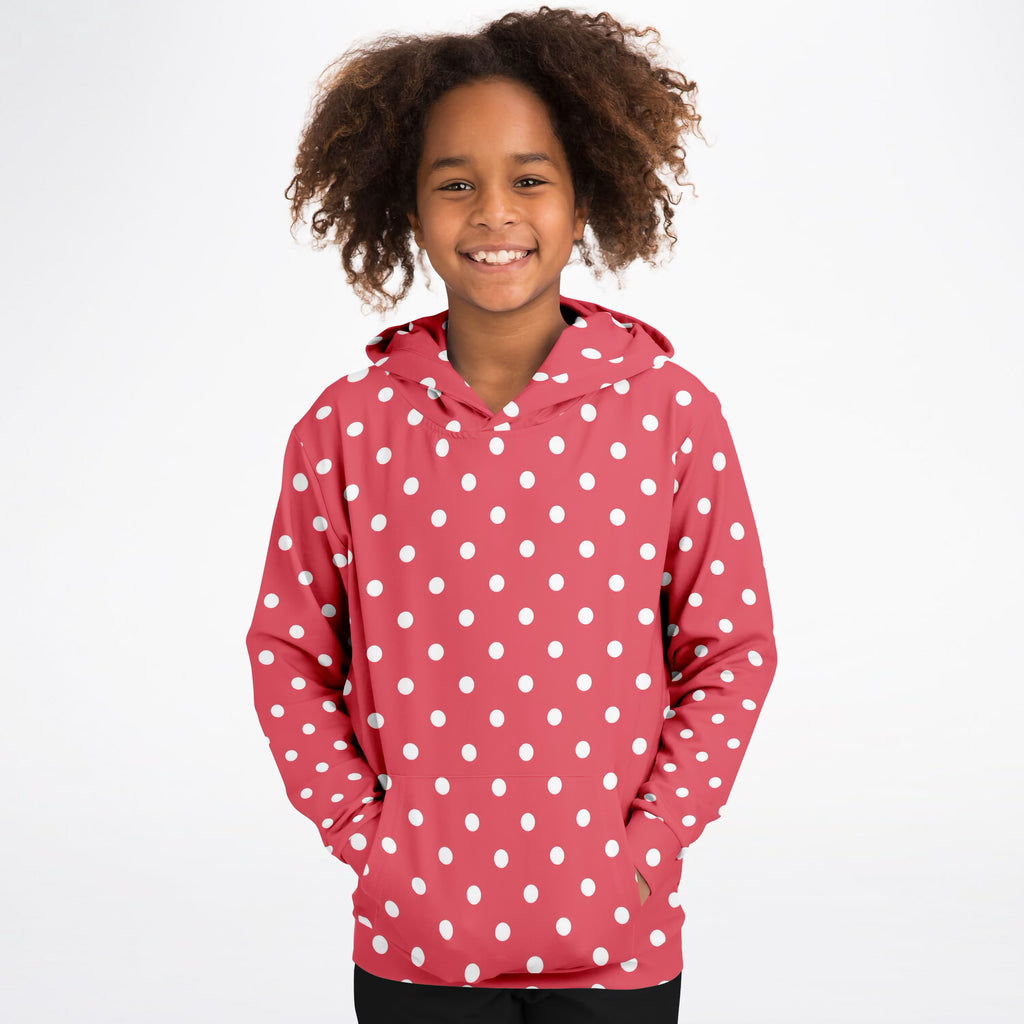 Girls Bright Pink Polka Dot Hoodie – Ultra Comfy & Stretchy, Cozy Fleece or Lightweight Sports Fabric, Double-Layer Hood & Kangaroo Pocket