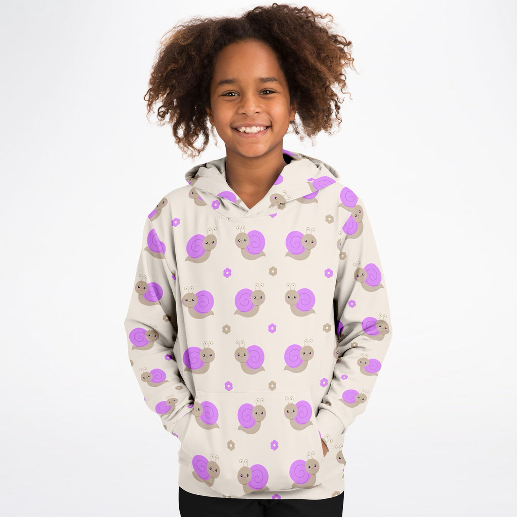 Girls Purple Snail Hoodie – Ultra Comfy & Stretchy, Cozy Fleece or Lightweight Sports Fabric, Double-Layer Hood & Kangaroo Pocket