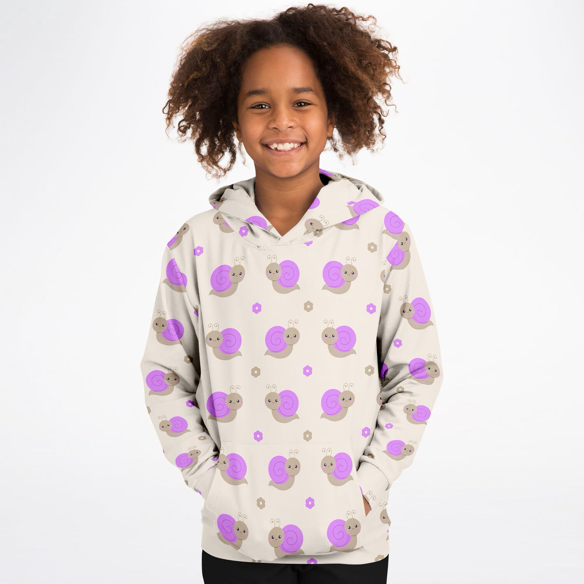 Girls Purple Snail Hoodie – Ultra Comfy & Stretchy, Cozy Fleece or Lightweight Sports Fabric, Double-Layer Hood & Kangaroo Pocket