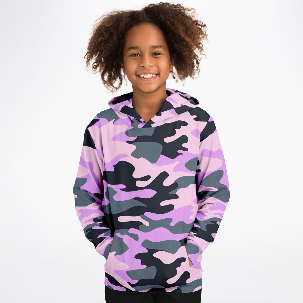 Girls Purple Camouflage Hoodie – Ultra Comfy & Stretchy, Cozy Fleece or Lightweight Sports Fabric, Double-Layer Hood & Kangaroo Pocket