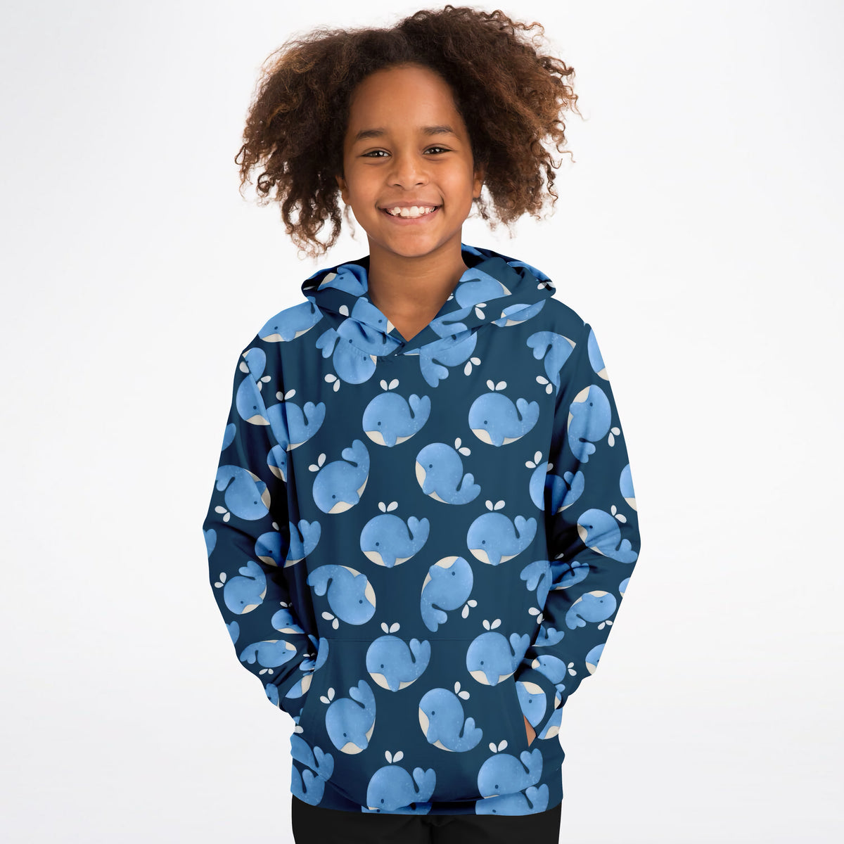 Kids Blue Whale Hoodie – Ultra Comfy & Stretchy, Cozy Fleece or Lightweight Sports Fabric, Double-Layer Hood & Kangaroo Pocket