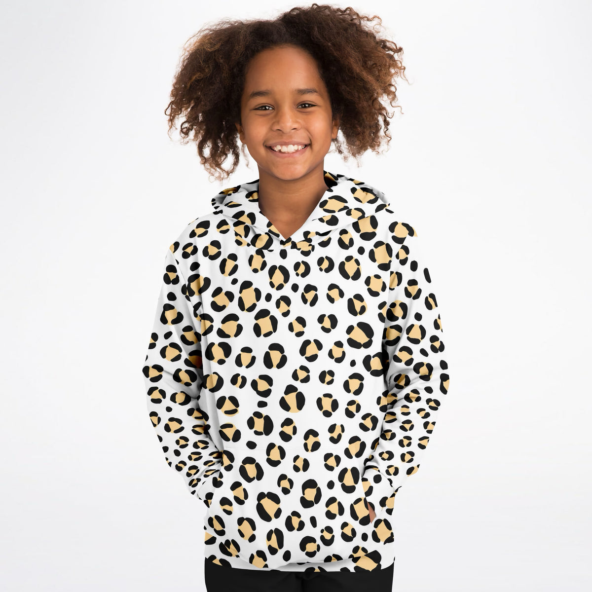 Girls Yellow Leopard Print Hoodie – Ultra Comfy & Stretchy, Cozy Fleece or Lightweight Sports Fabric, Double-Layer Hood & Kangaroo Pocket