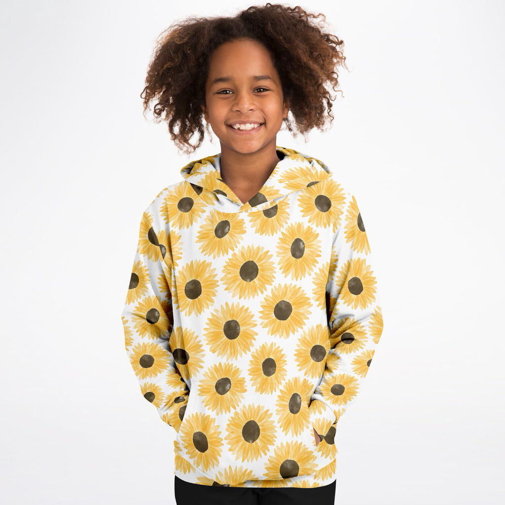 Girls Watercolor Sunflower Hoodie – Ultra Comfy & Stretchy, Cozy Fleece or Lightweight Sports Fabric, Double-Layer Hood & Kangaroo Pocket