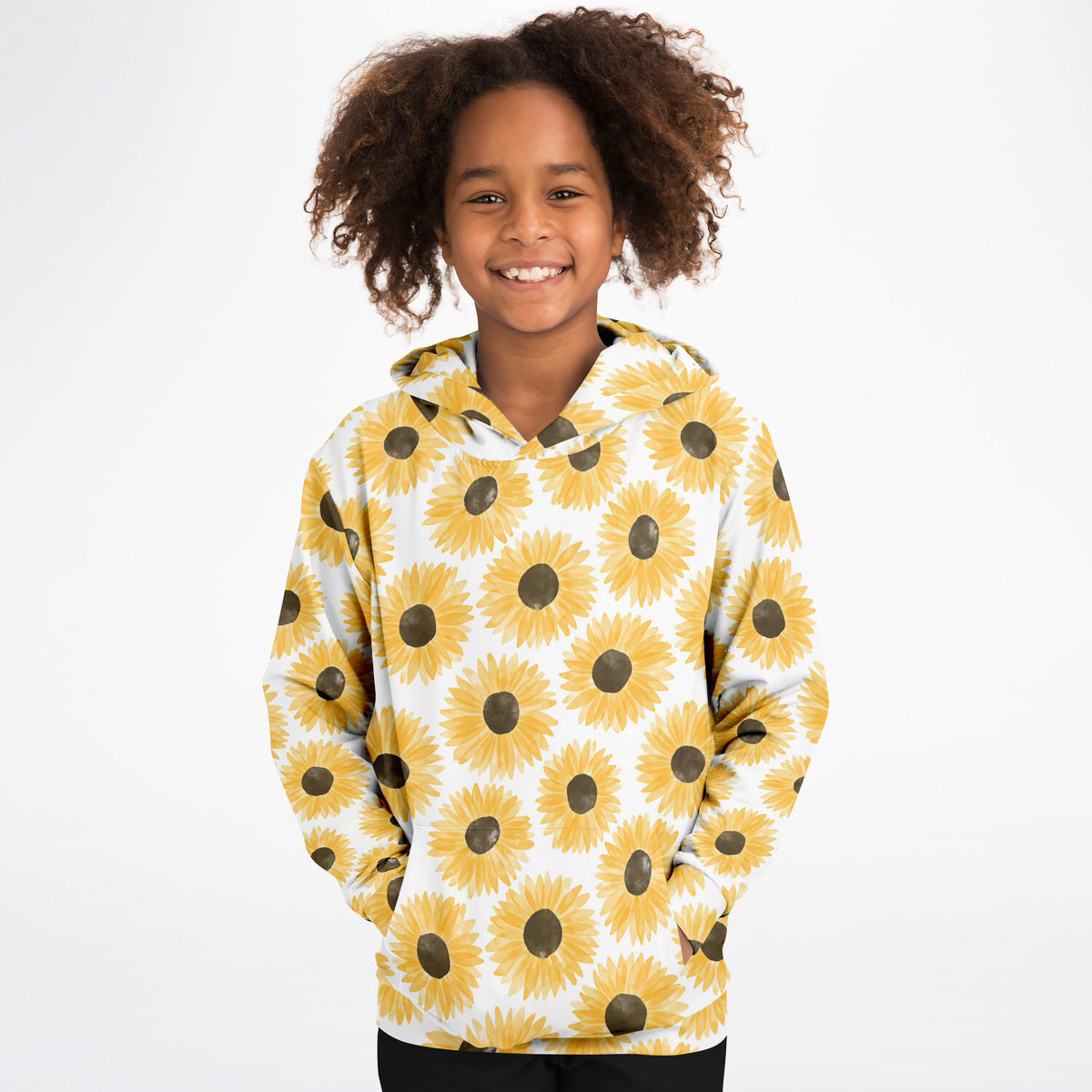 Girls Watercolor Sunflower Hoodie – Ultra Comfy & Stretchy, Cozy Fleece or Lightweight Sports Fabric, Double-Layer Hood & Kangaroo Pocket