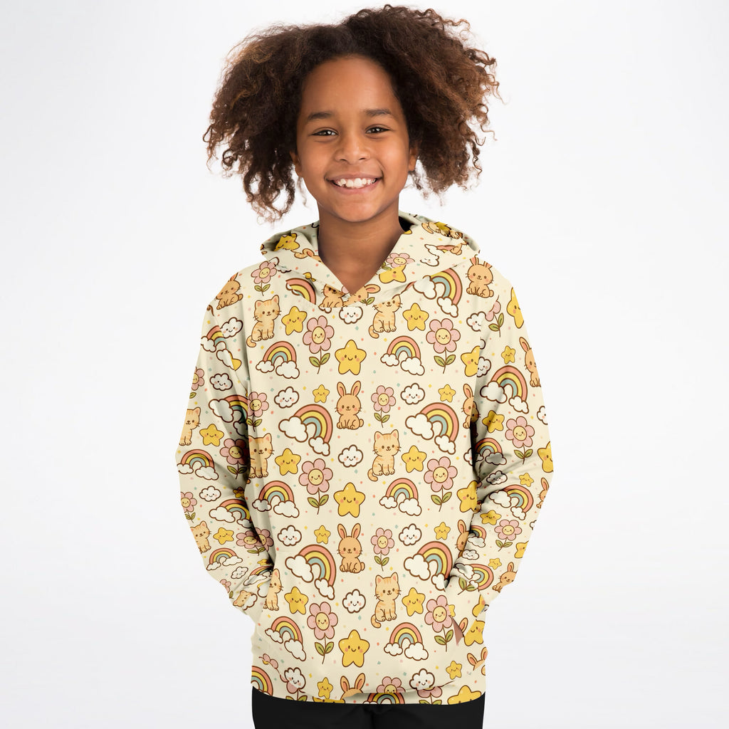 Girls Cute Kawaii Bunny & Kitten Hoodie – Ultra Comfy & Stretchy, Cozy Fleece or Lightweight Sports Fabric, Double-Layer Hood & Kangaroo Pocket
