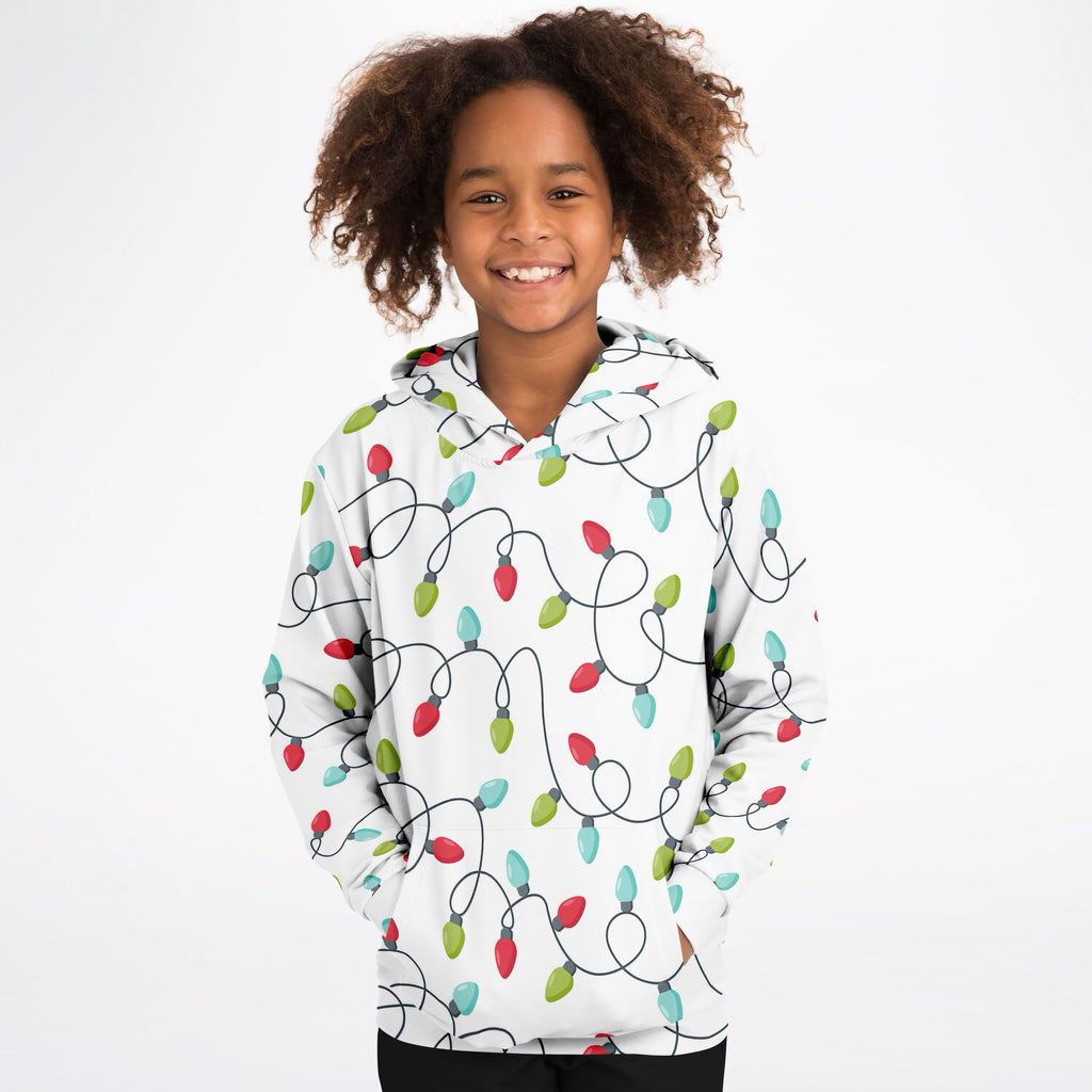 Kids Christmas Lights Hoodie – Ultra Comfy & Stretchy, Cozy Fleece or Lightweight Sports Fabric, Double-Layer Hood & Kangaroo Pocket